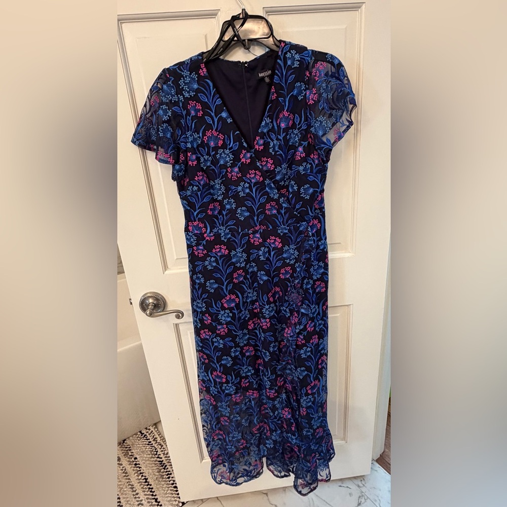 Floral Embroidery Kensie Navy Dress with Blue and Pink Embroidery - Picture 2 of 10